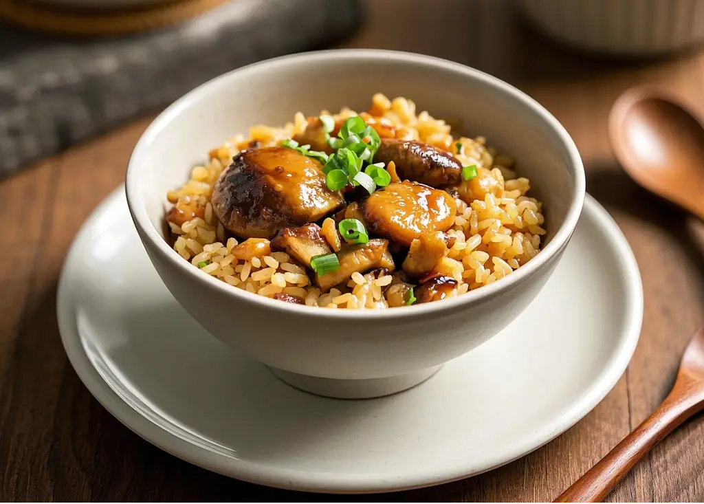 Pressure Cooker Recipes-Braised Rice with Mushroom Chicken Legs