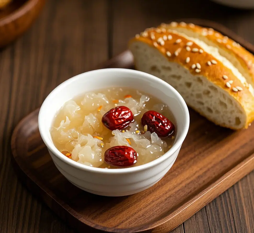 Pressure Cooker Recipes-Red Date Broth of White Fungus Soup and Bread